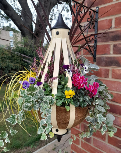 Autumn Single Plantern Basket 14inch (35.5cm) Classic Cream planted